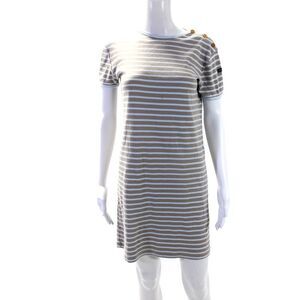 Le Minor Womens Cotton Striped Print Short Sleeve TShirt Dress Multicolor Size 2